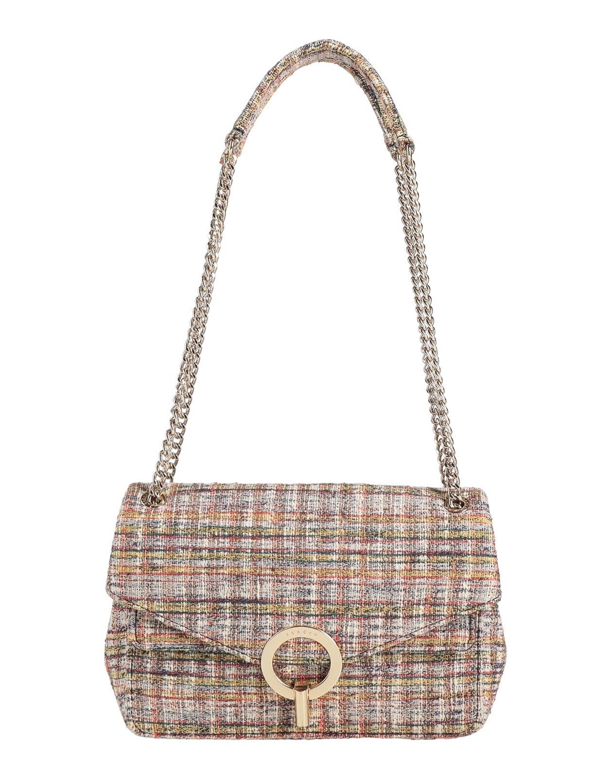 SANDRO Tweed Flap Shoulder Bag with Chain Strap