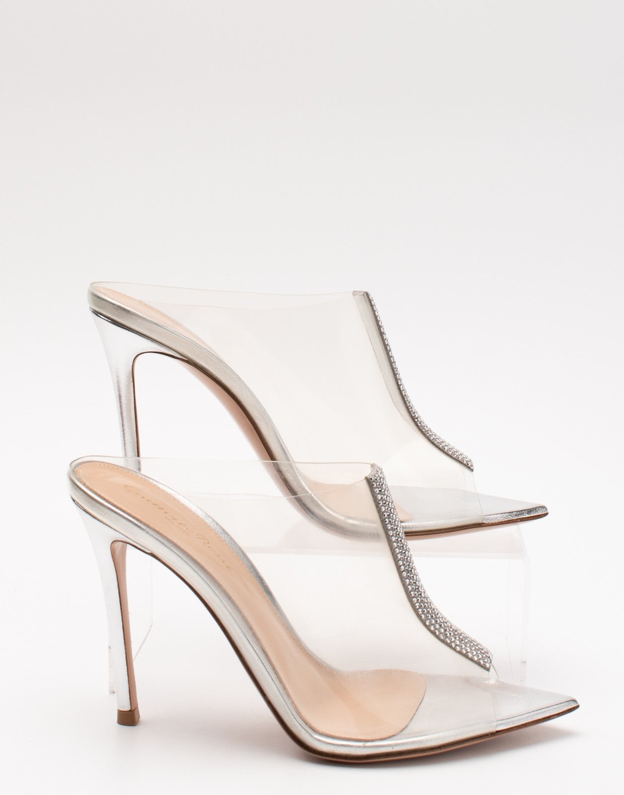 GIANVITO ROSSI Clear Rhinestone Mule Sandals