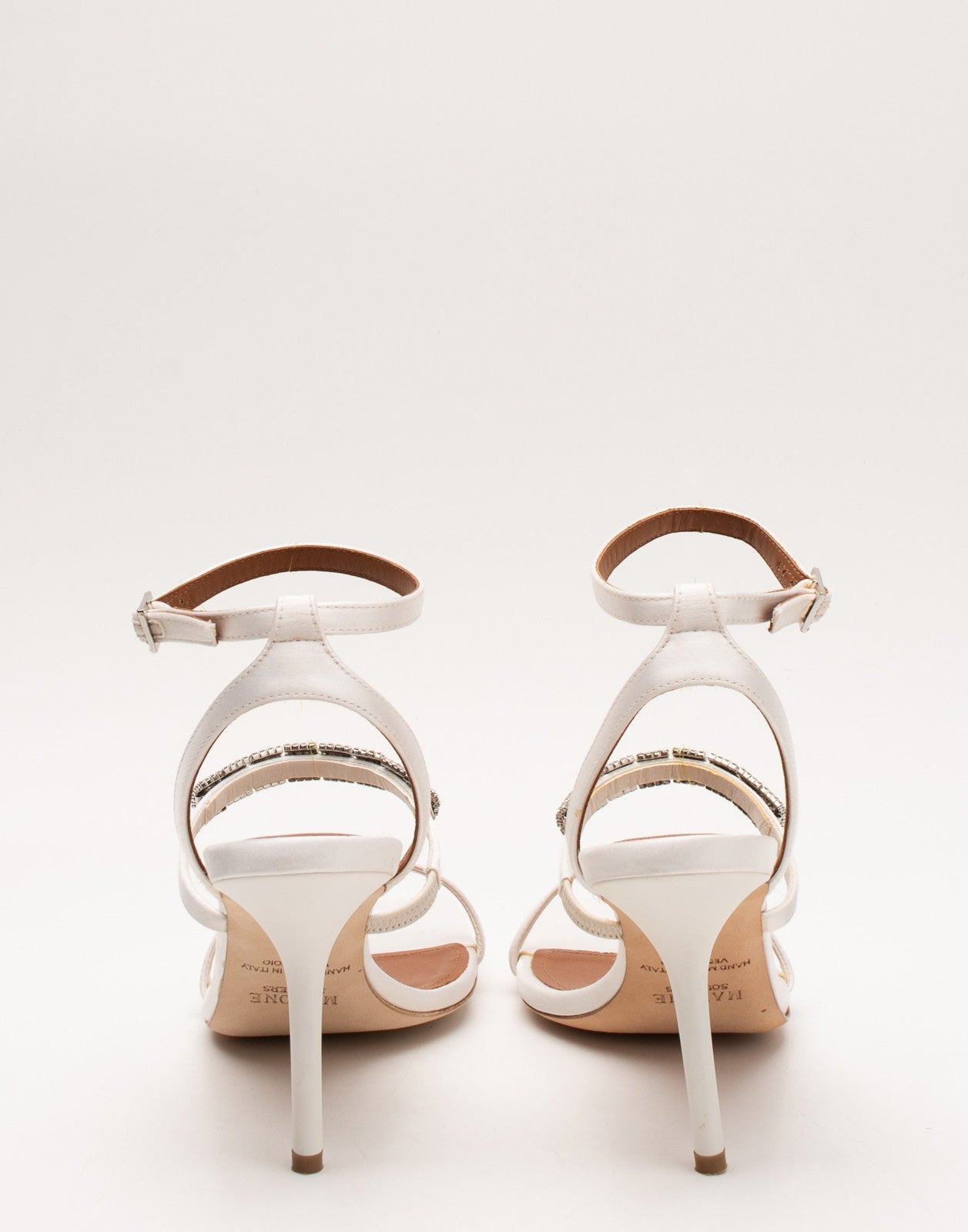MALONE SOULIERS Rhinestone Satin Ankle Strap Sandals