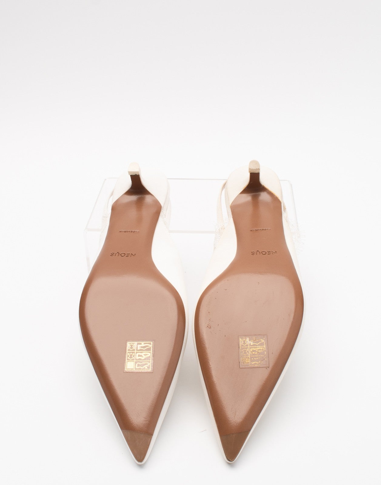 NEOUS Satin Slingback Heels with Lace Trim