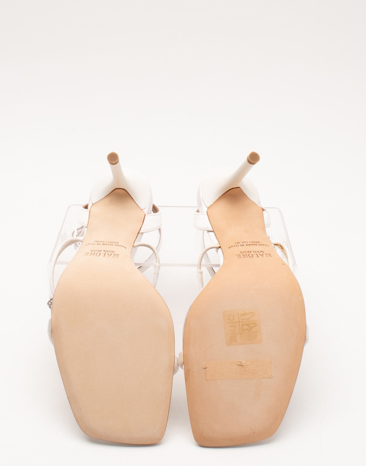 MALONE SOULIERS Rhinestone Satin Ankle Strap Sandals