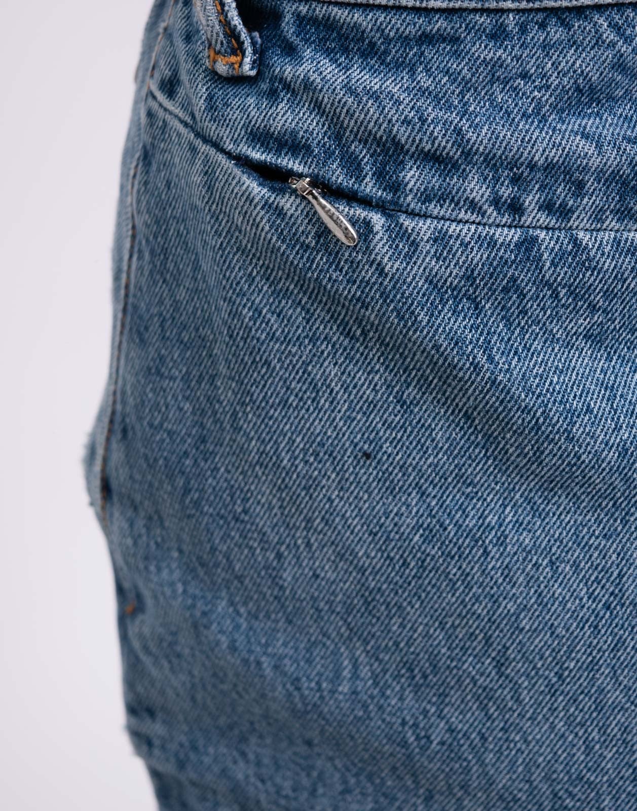 ALEXANDER WANG Denim Skirt Blue Frayed Hem Faded Button Fly