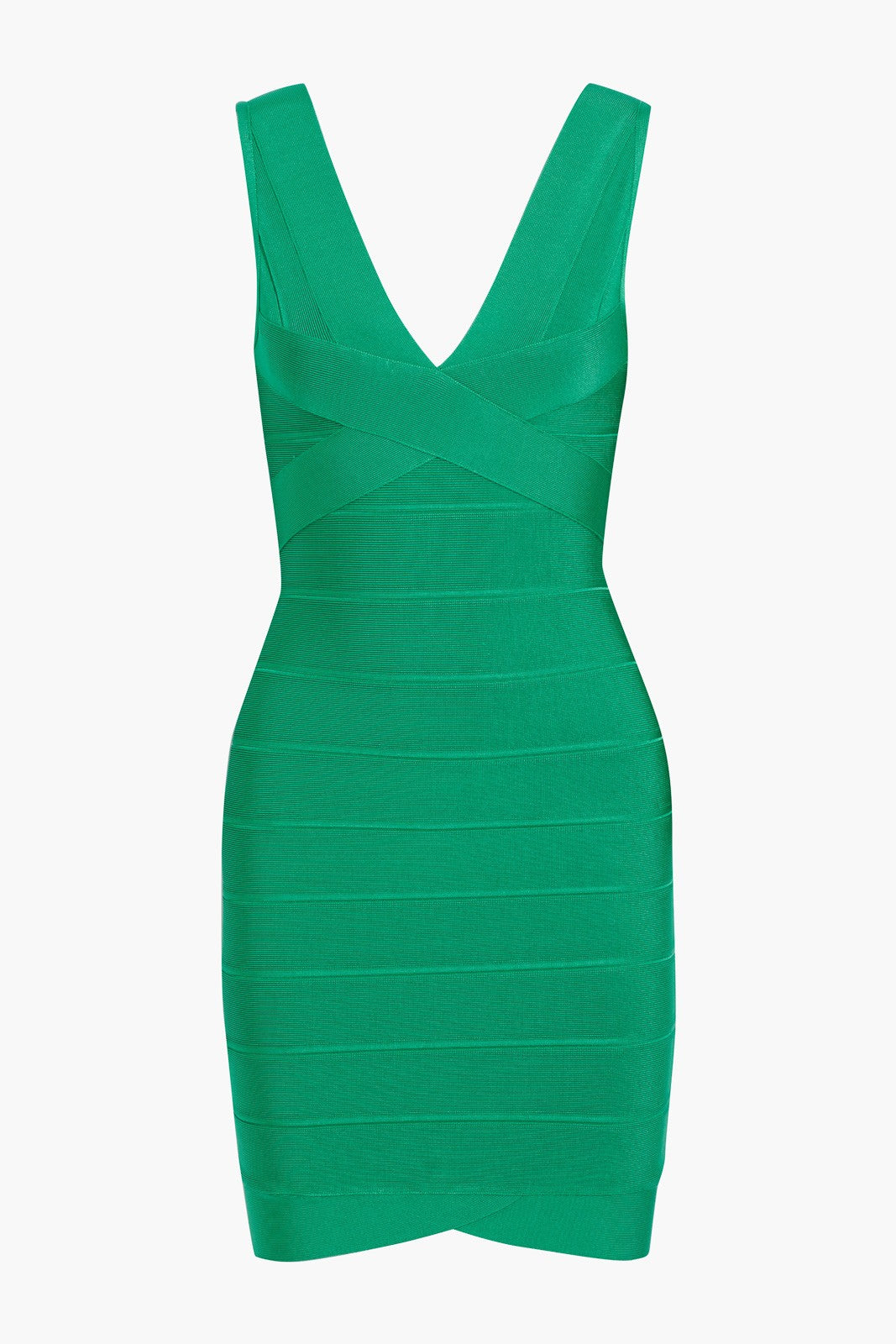 Hervé Léger Mini Bandage Dress Stretch Green Sleeveless V-Neck