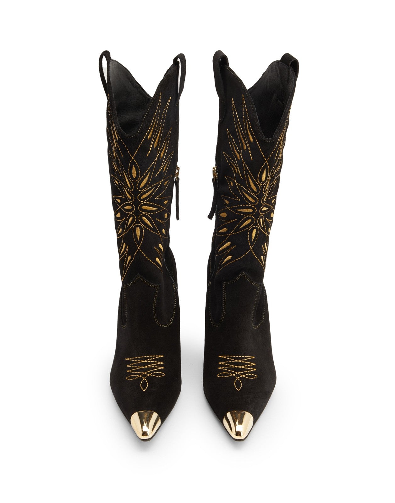 8 Suede Leather Western Boots Black Embroidered