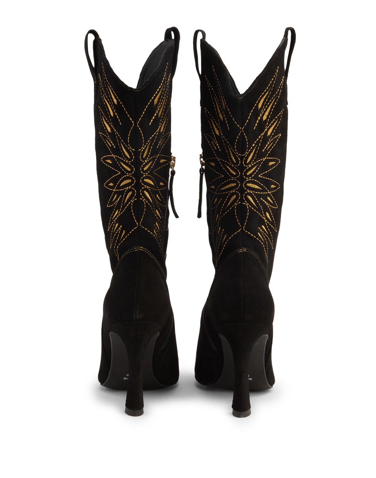8 Suede Leather Western Boots Black Embroidered