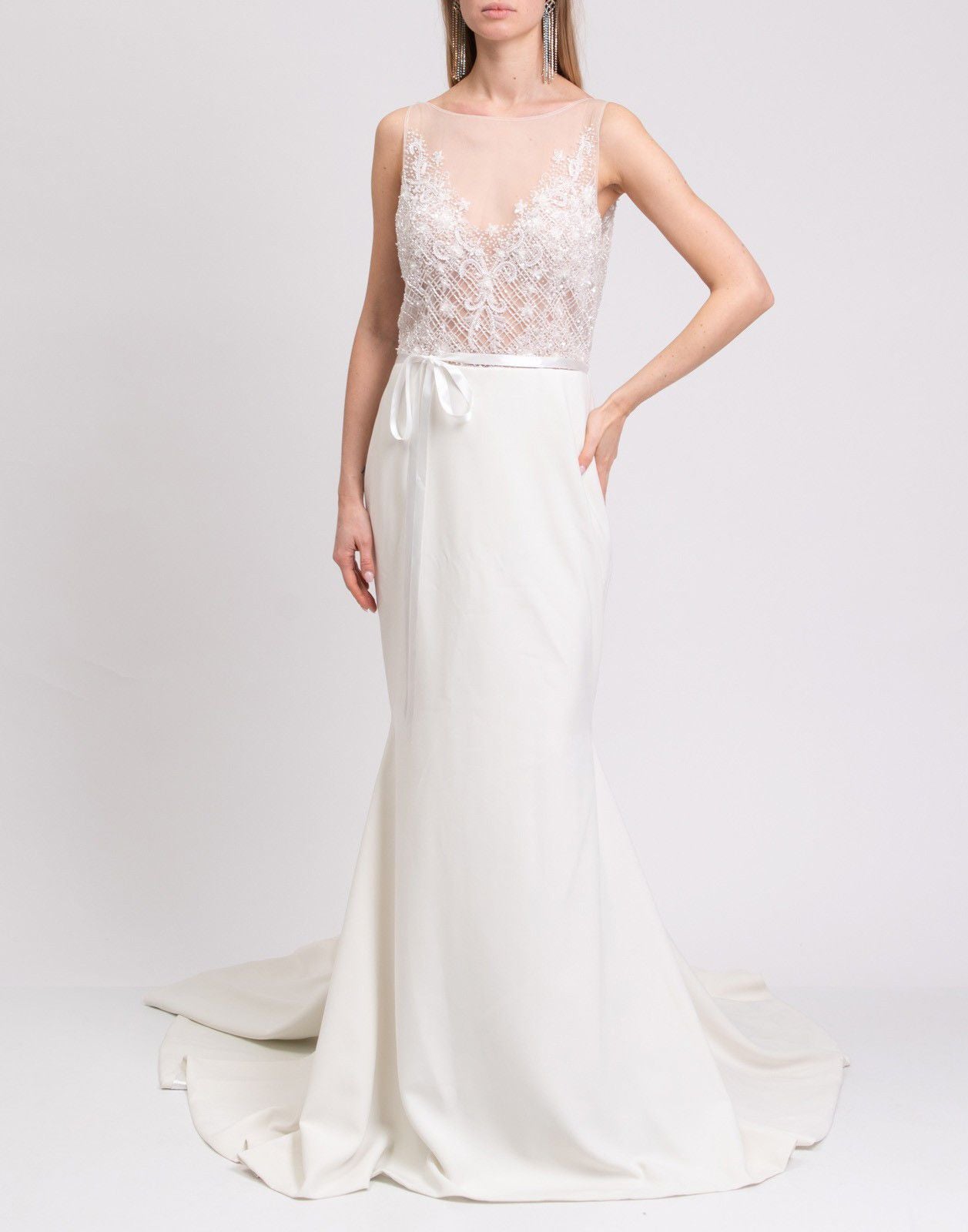 THEIA Contrast Silk Embroidered & Beaded Wedding Gown