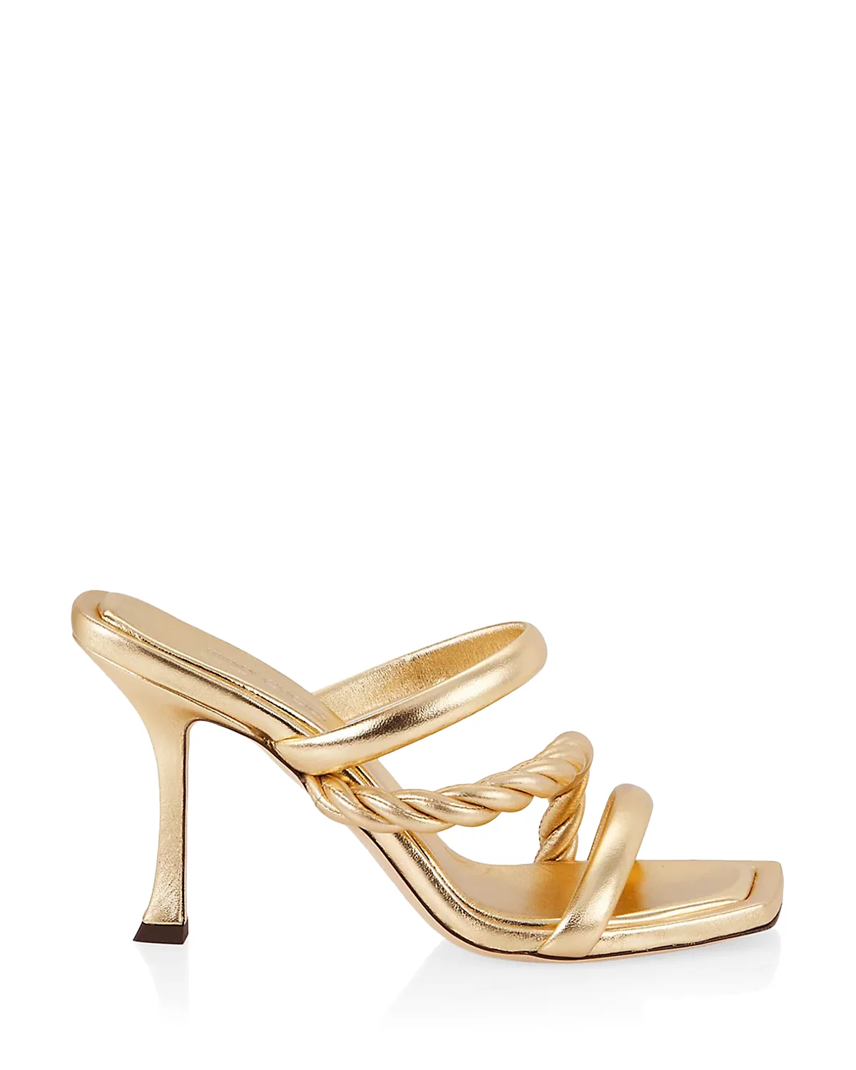 Jimmy Choo Gold Twisted “Diosa 90” Leather Sandals
