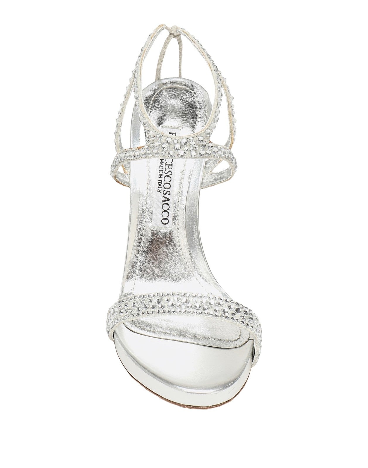 FRANCESCO SACCO Silver Rhinestone Leather Ankle-Strap Sandals