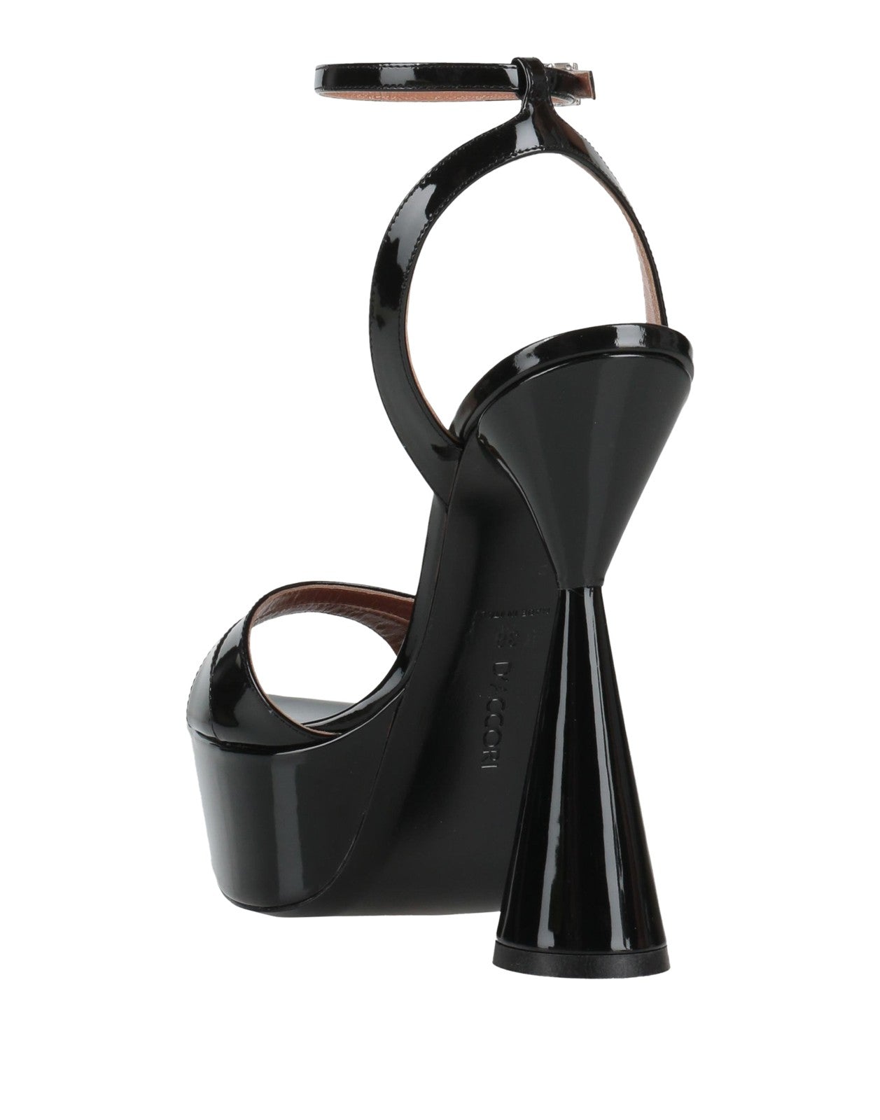 D’ACCORI Black Leather Ankle-Strap Platform Sandals