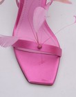 3JUIN Pink Satin Ankle-Tie Sandals with Feathers