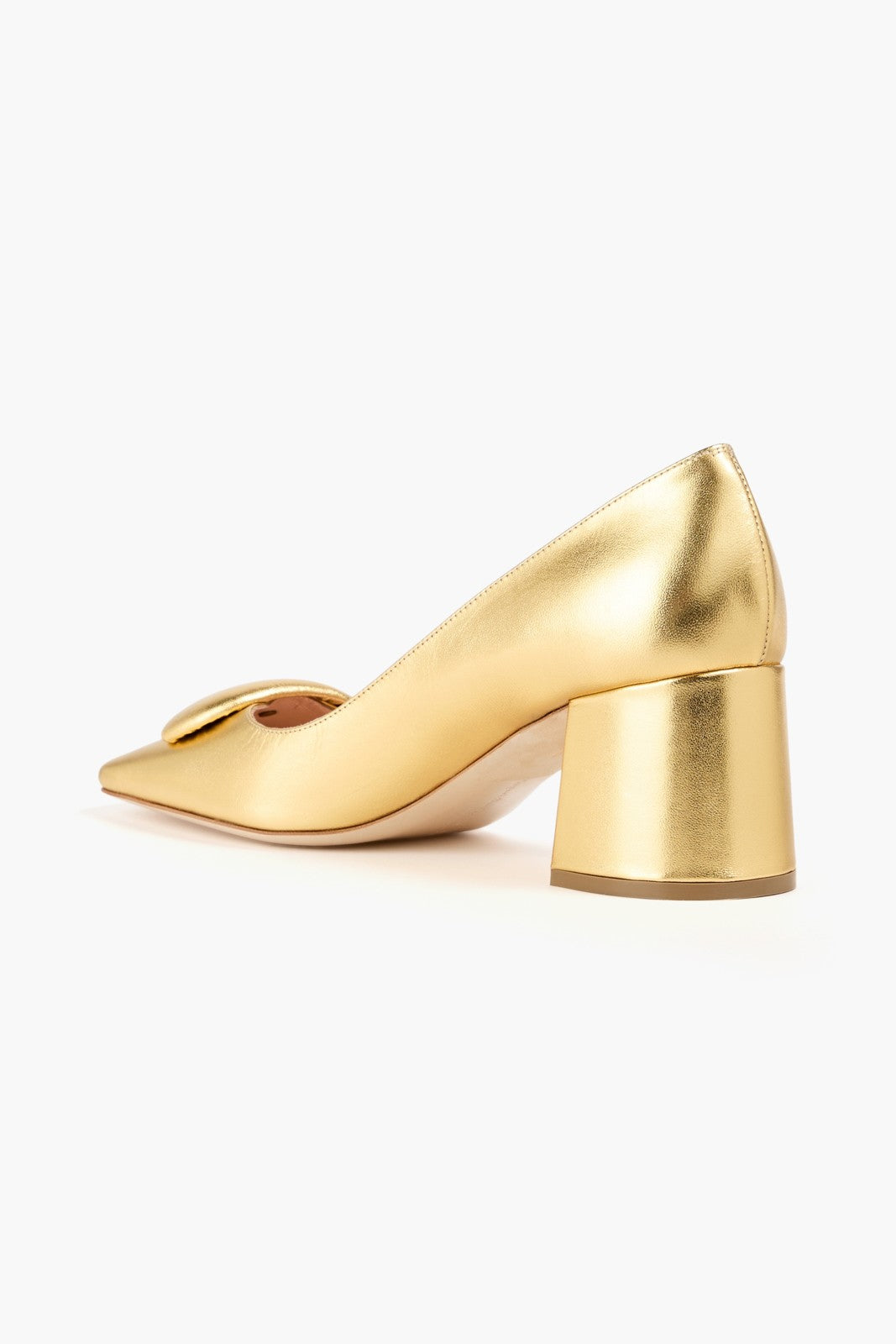Rupert Sanderson Gold Calf Leather Square-Toe Court Heels