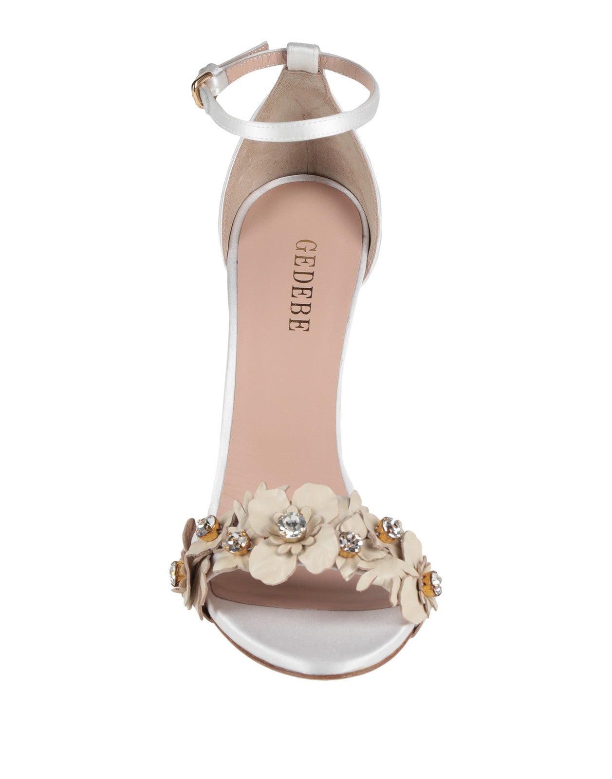 GEDEBE White Floral Ankle-Strap Sandals