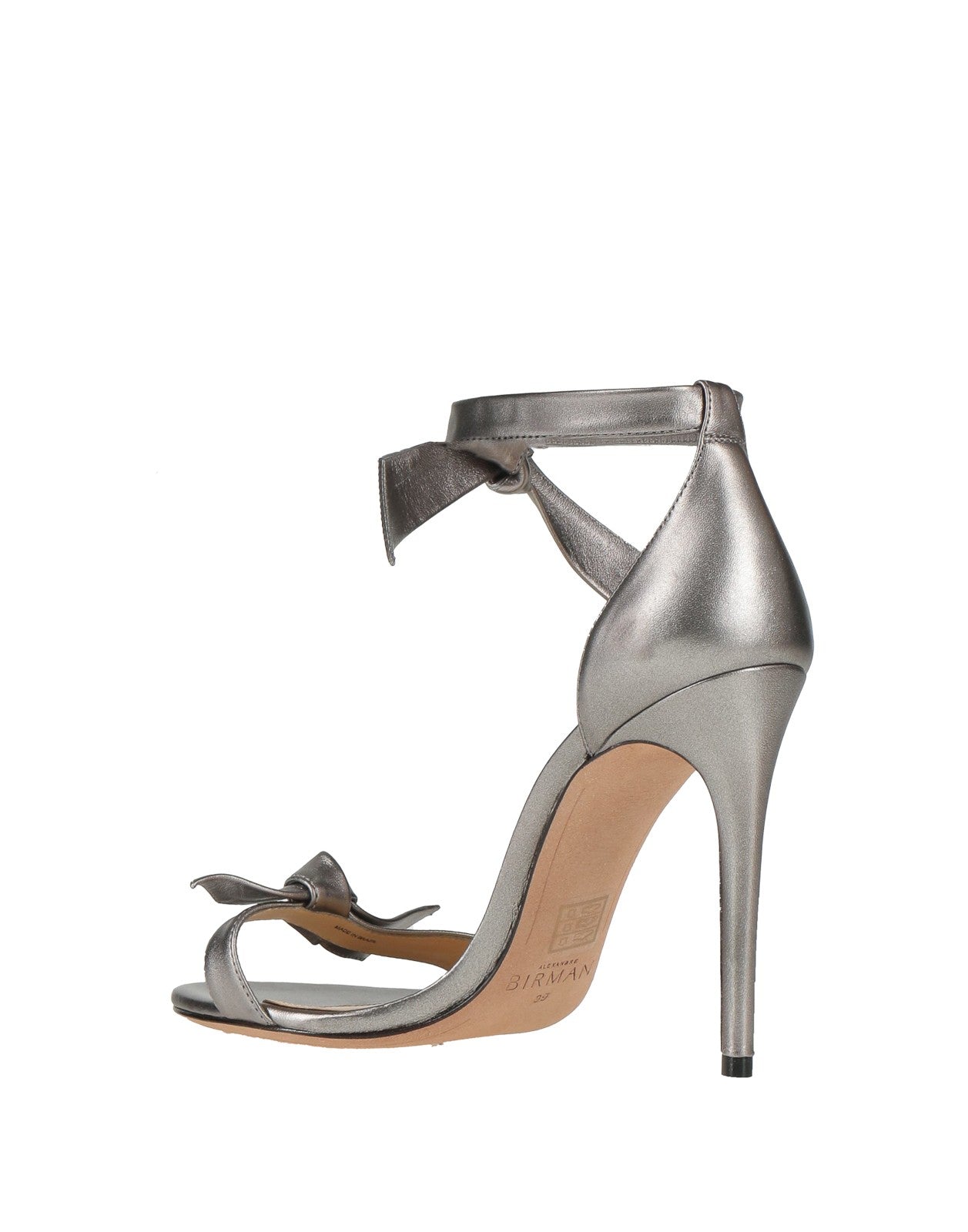 Alexandre Birman Silver Leather Ankle-Strap Sandals