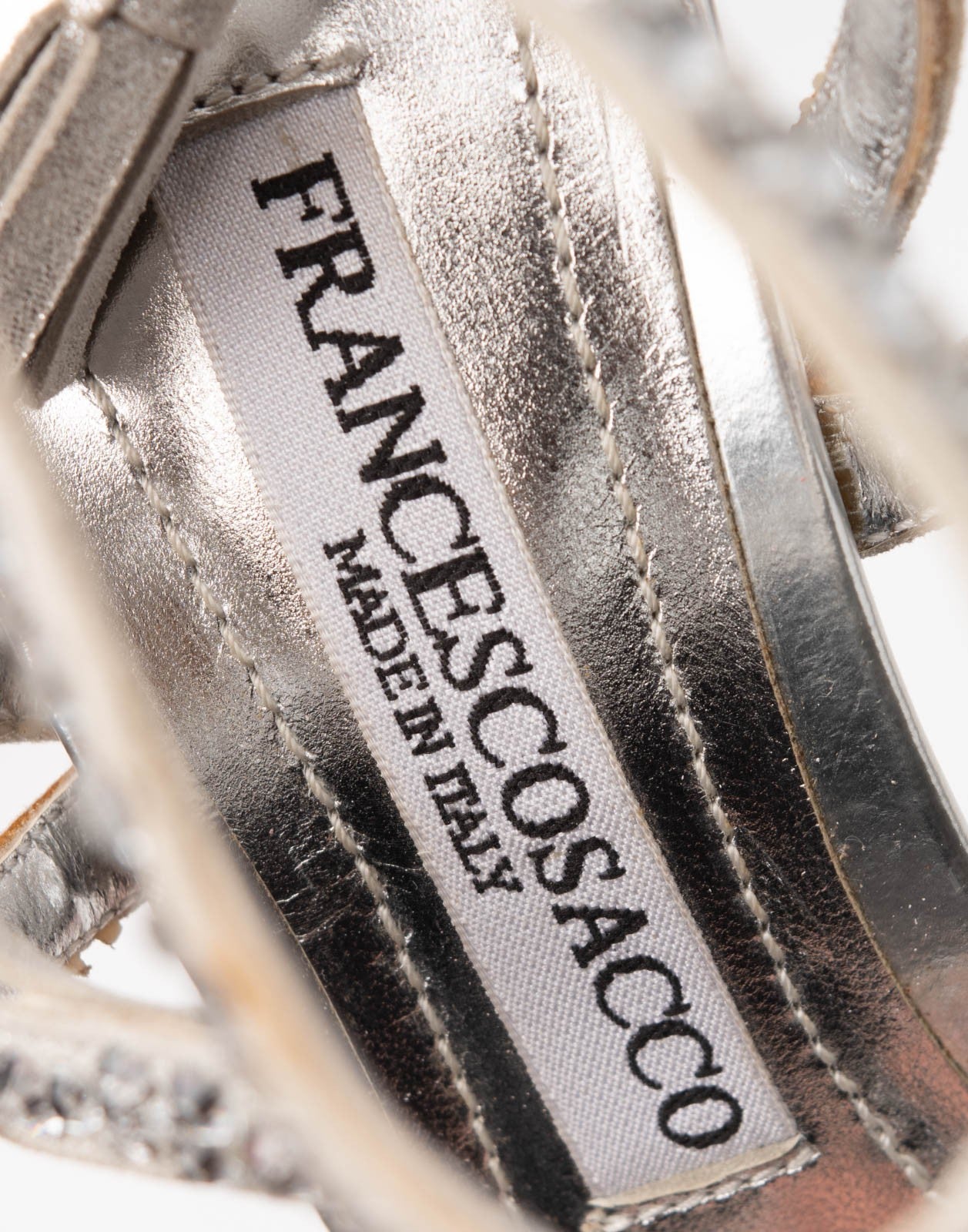 FRANCESCO SACCO Silver Rhinestone Leather Ankle-Strap Sandals