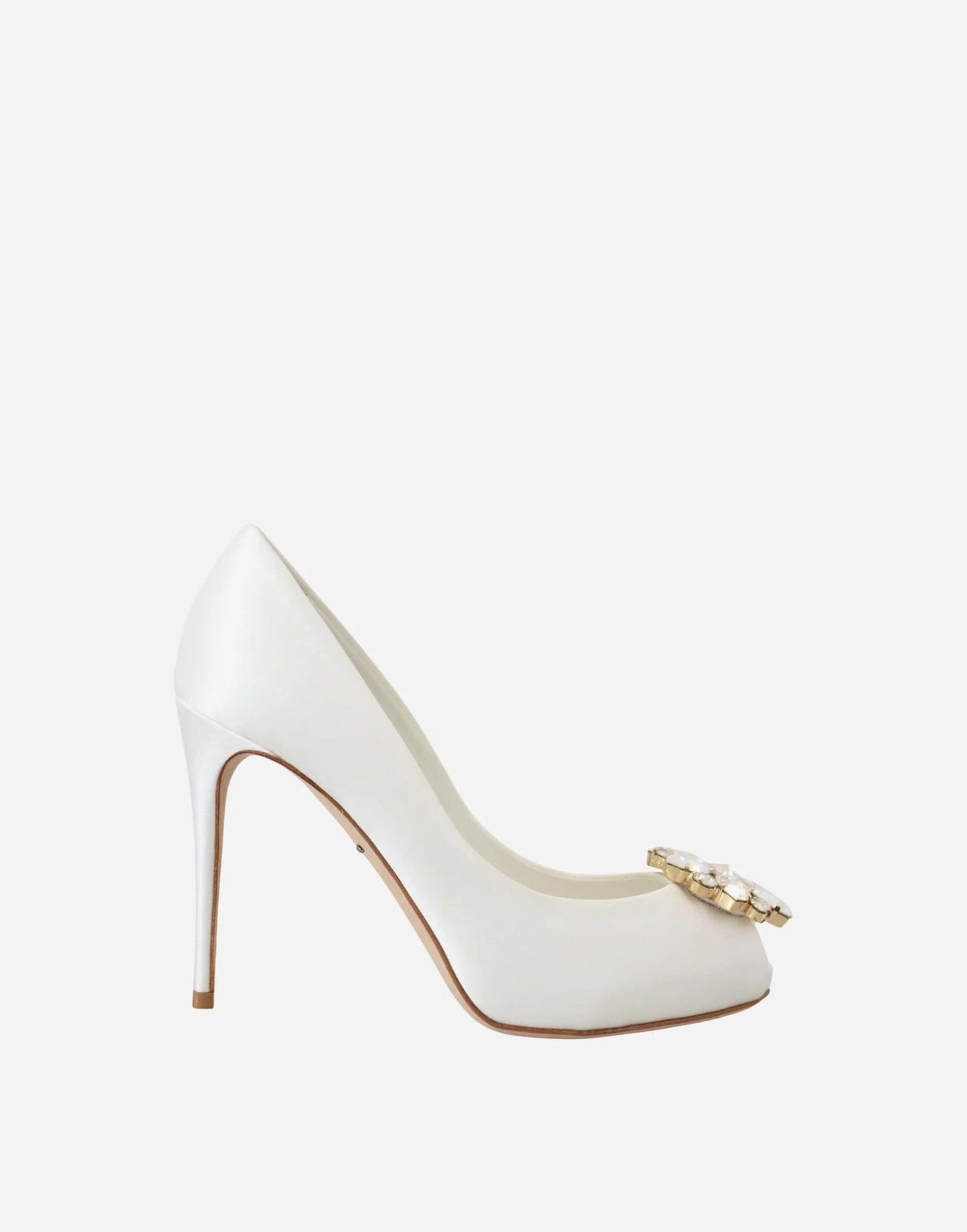 Dolce & Gabbana White Satin Rhinestone Court Heels