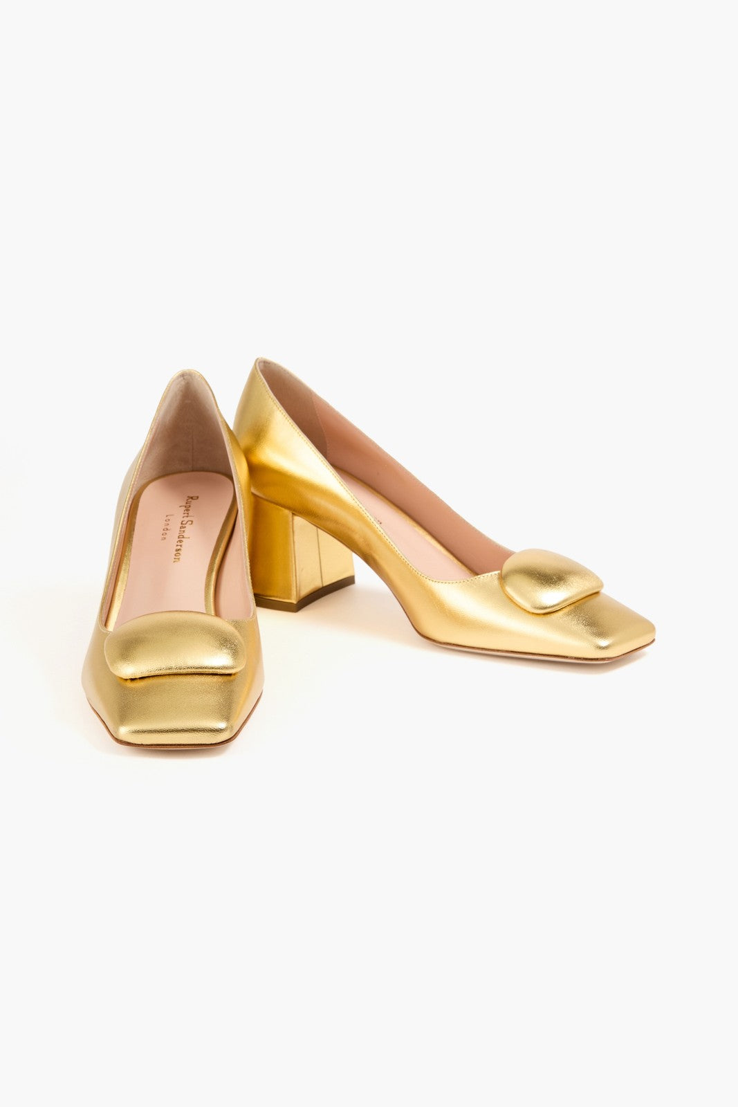 Rupert Sanderson Gold Calf Leather Square-Toe Court Heels