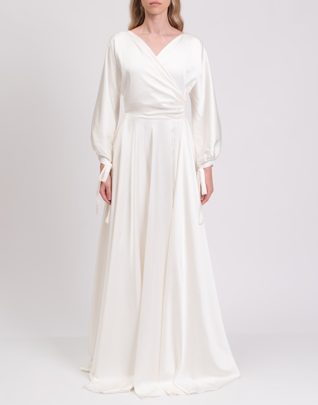 Rhea Costa Ivory Satin Evening Gown