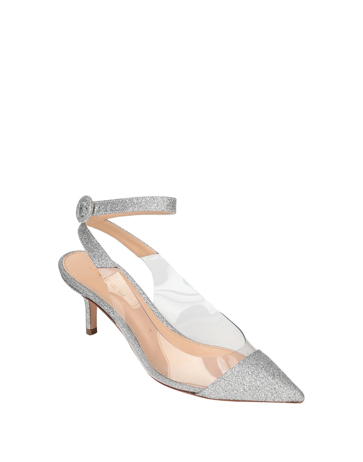 LERRE Silver Leather Ankle-Strap Heels