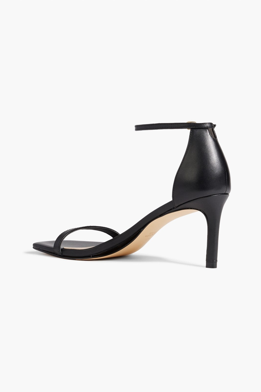 Stuart Weitzman Black Leather Mid-Heel Ankle-Strap Sandals
