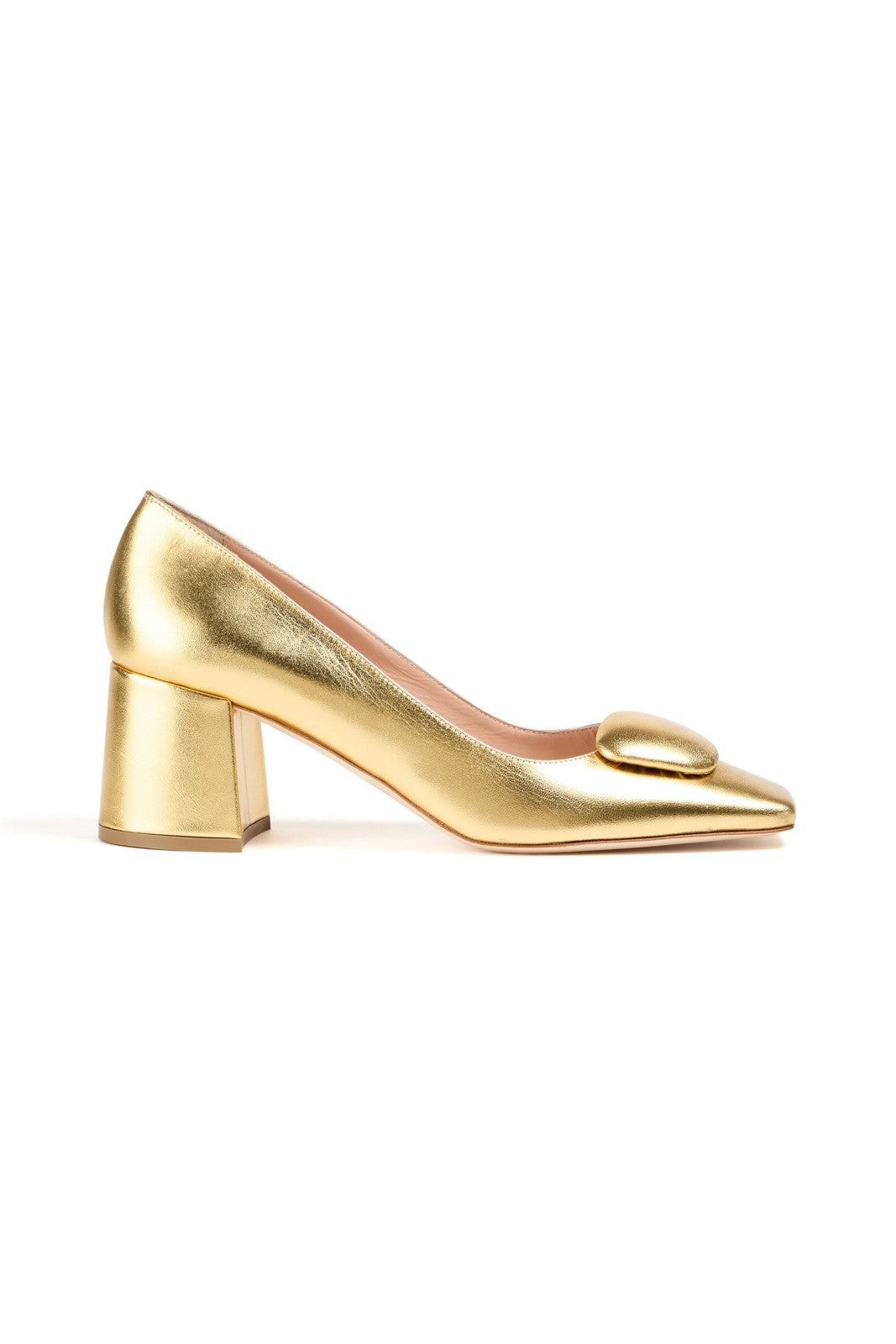 Rupert Sanderson Gold Calf Leather Square-Toe Court Heels