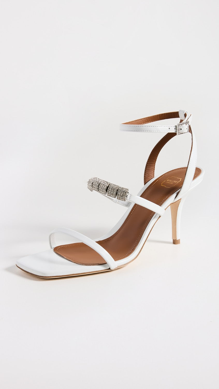 MALONE SOULIERS Rhinestone Satin Ankle Strap Sandals