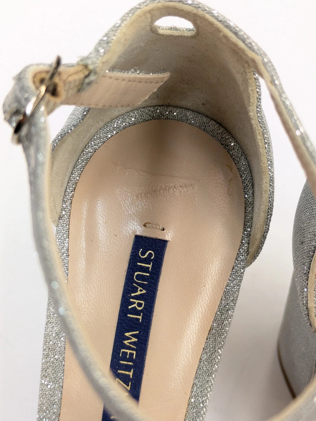 STUART WEITZMAN Nearlynude Glitter Ankle Strap Sandals