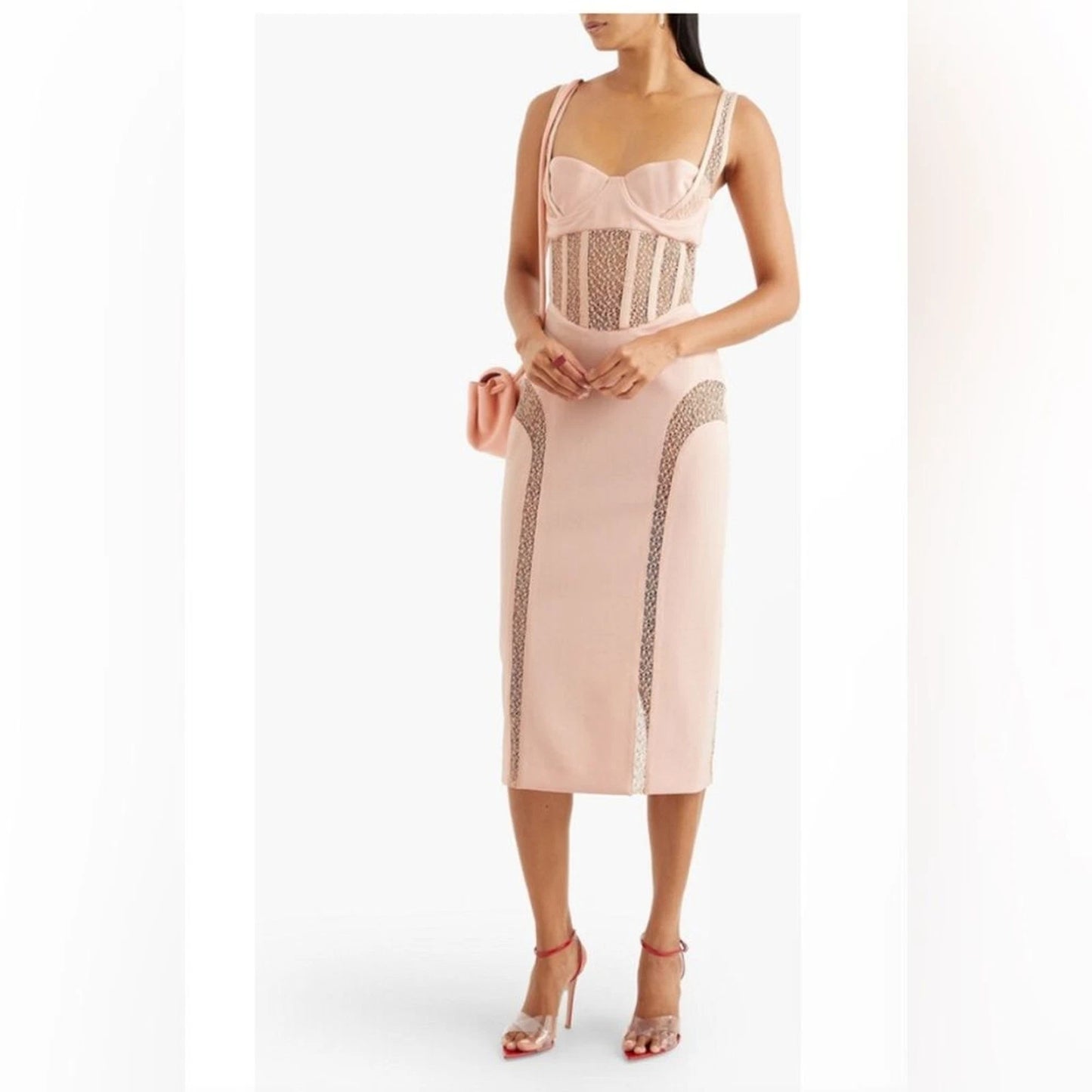 DION LEE Wool-Blend Midi Corset Dress