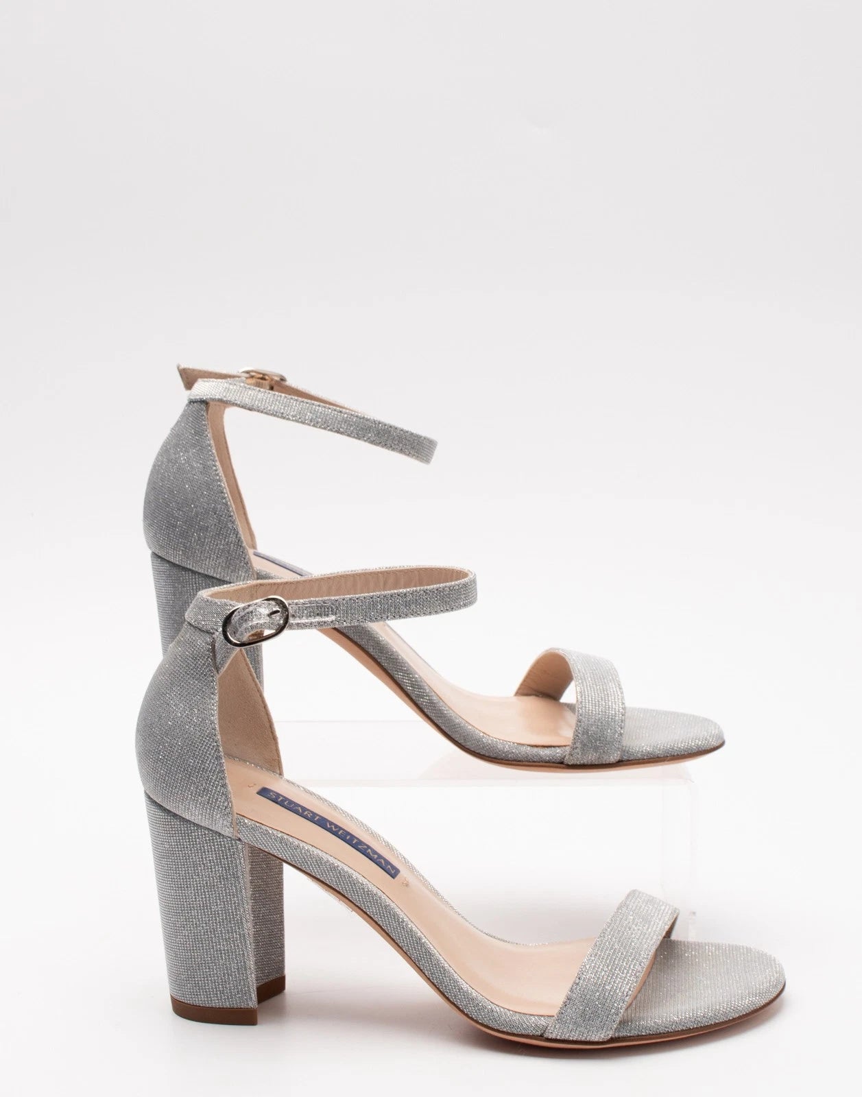 STUART WEITZMAN Nearlynude Glitter Ankle Strap Sandals