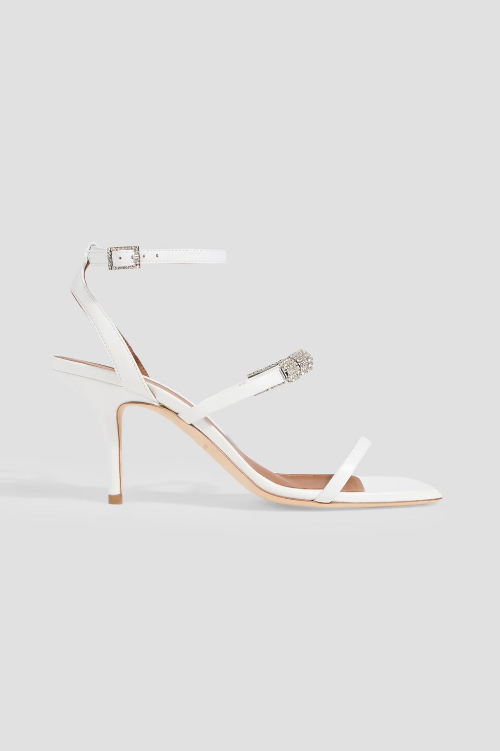 MALONE SOULIERS Rhinestone Satin Ankle Strap Sandals