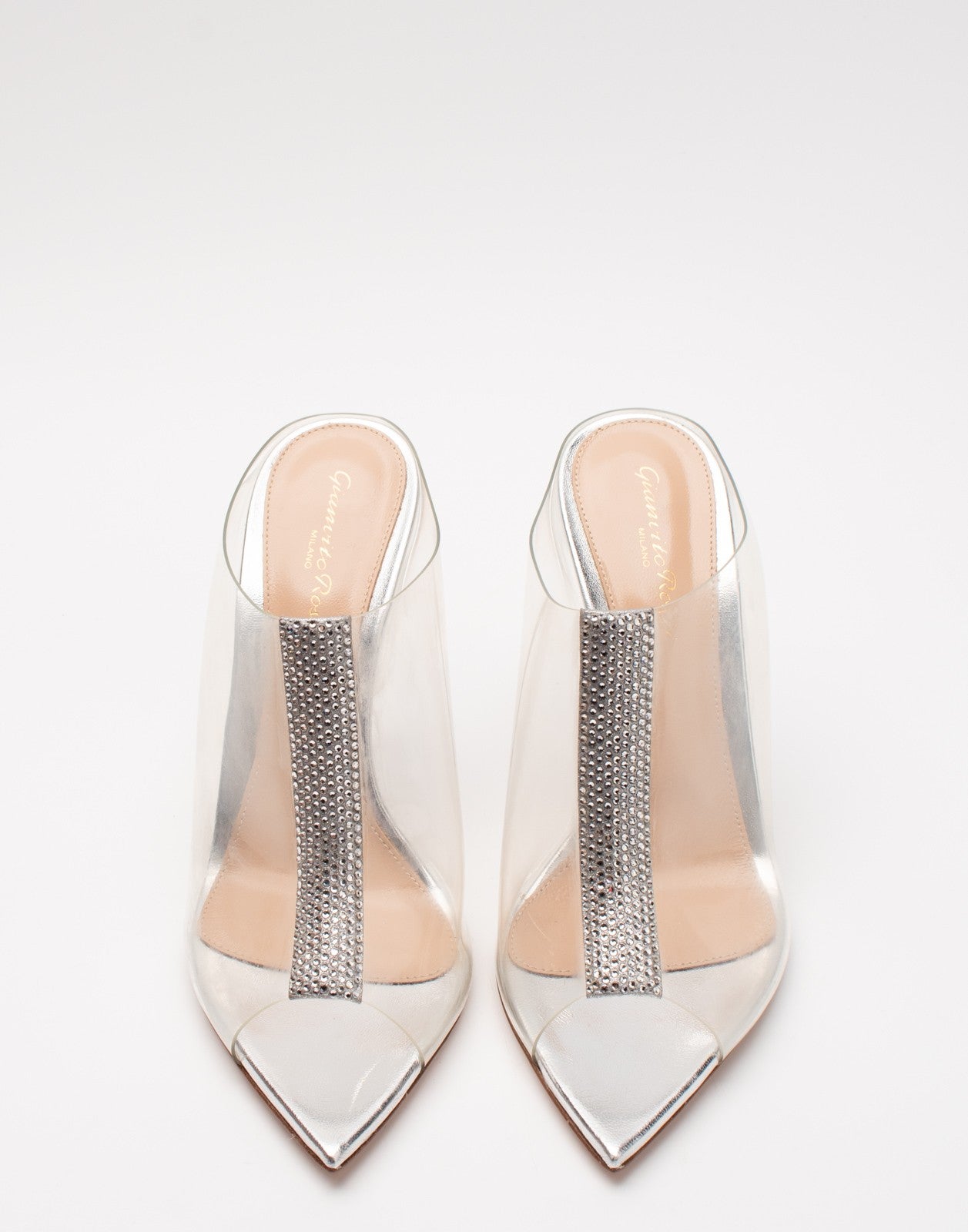 GIANVITO ROSSI Clear Rhinestone Mule Sandals