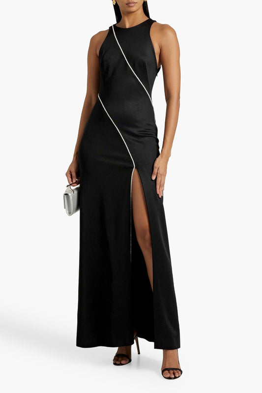 GALVAN LONDON Cord Gown Rhinestones High Slit