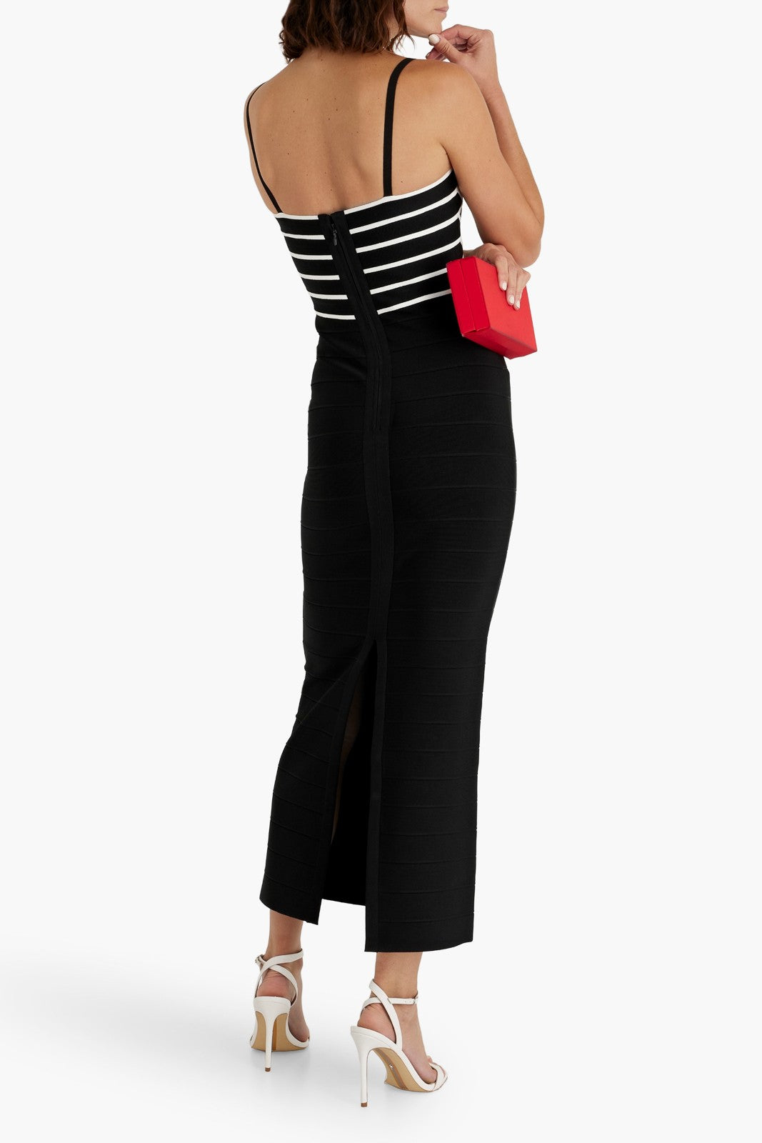 Hervé Léger Column Bandage Dress Black Striped Strappy