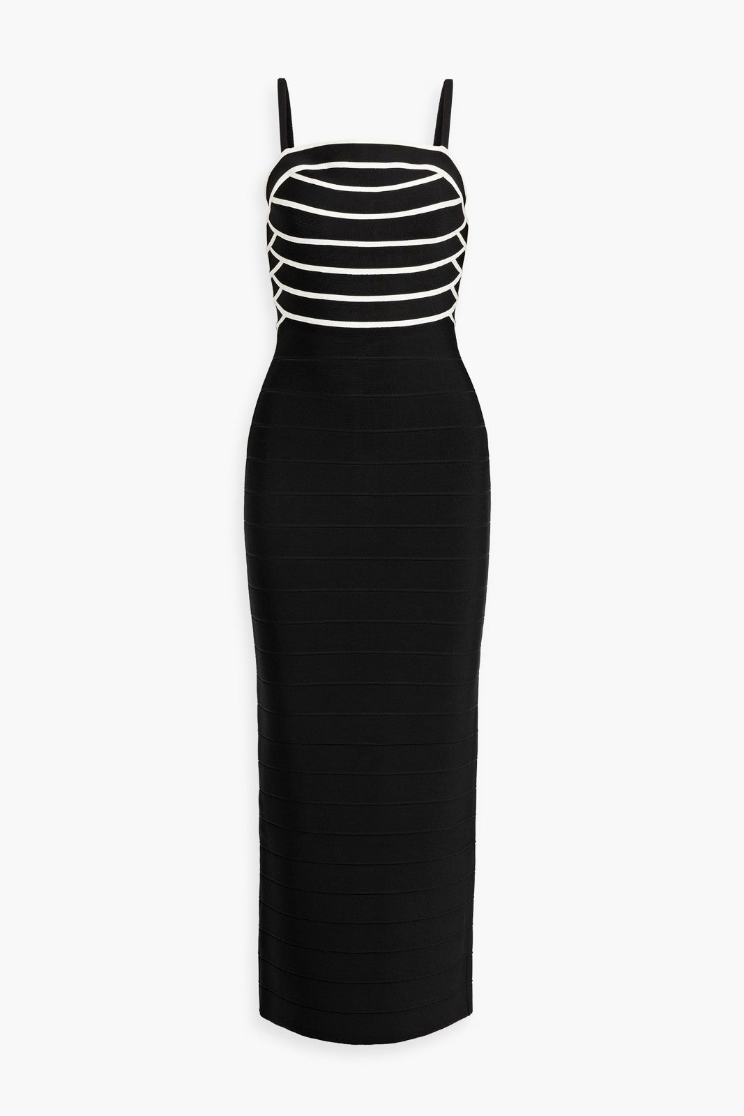 Hervé Léger Column Bandage Dress Black Striped Strappy