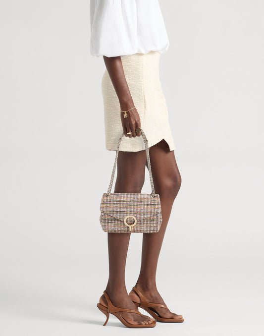 SANDRO Tweed Flap Shoulder Bag with Chain Strap