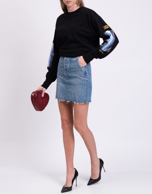 ALEXANDER WANG Denim Skirt Blue Frayed Hem Faded Button Fly