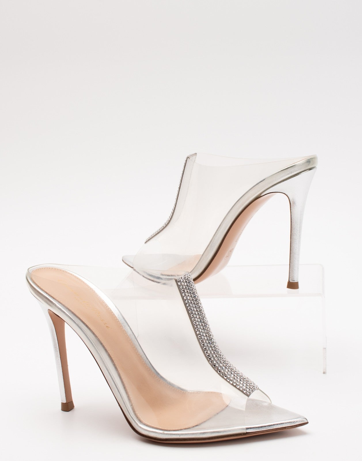 GIANVITO ROSSI Clear Rhinestone Mule Sandals