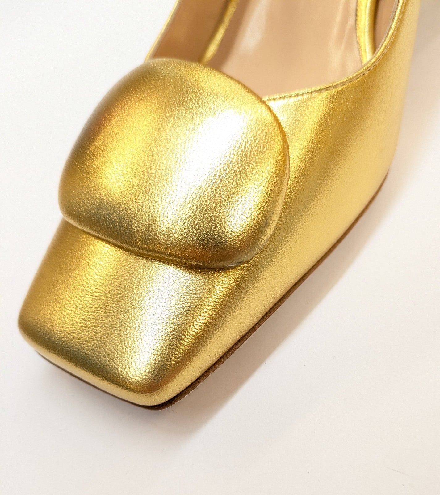 Rupert Sanderson Gold Calf Leather Square-Toe Court Heels