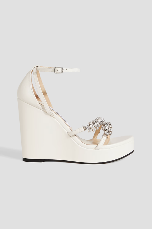 JIMMY CHOO Black Leather "Bing 120" Open Wedge Sandals