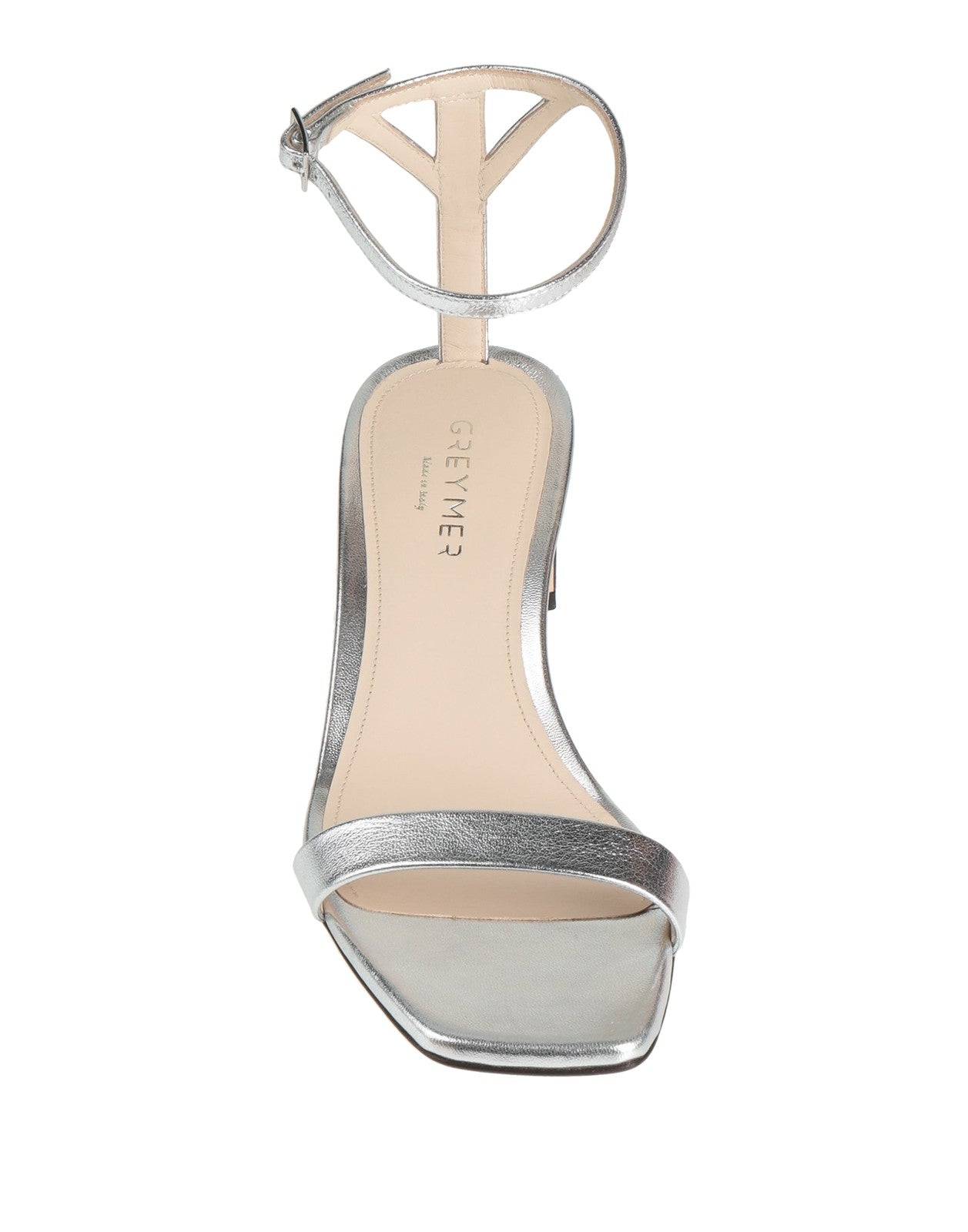 GREY MER Silver Leather Ankle-Strap Sandals