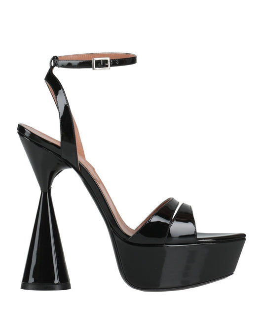 D’ACCORI Black Leather Ankle-Strap Platform Sandals