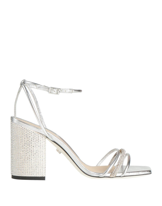 GREY MER Silver Leather Ankle-Strap Sandals