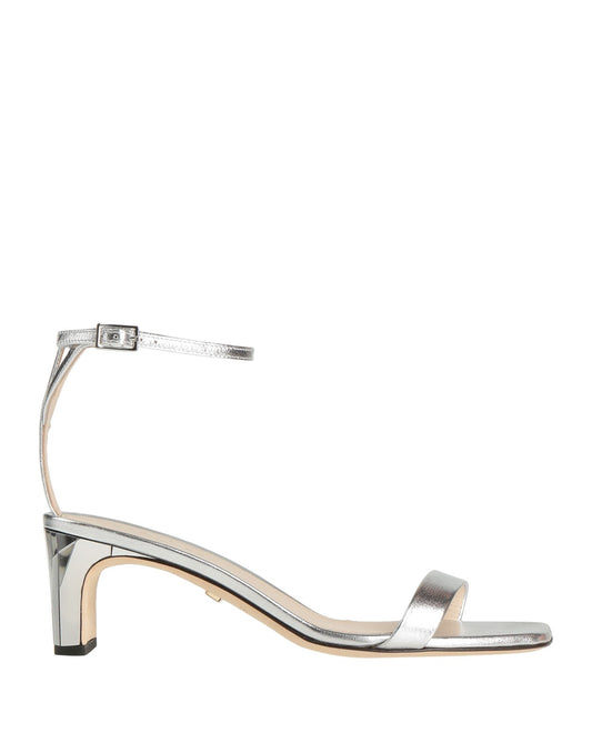 GREY MER Silver Leather Ankle-Strap Sandals