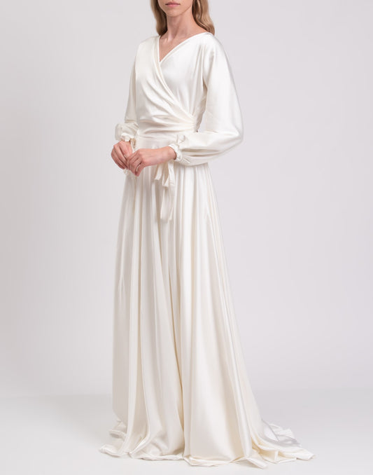 Rhea Costa Ivory Satin Evening Gown