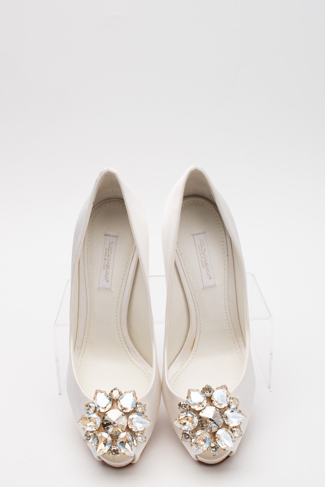 Dolce & Gabbana White Satin Rhinestone Court Heels