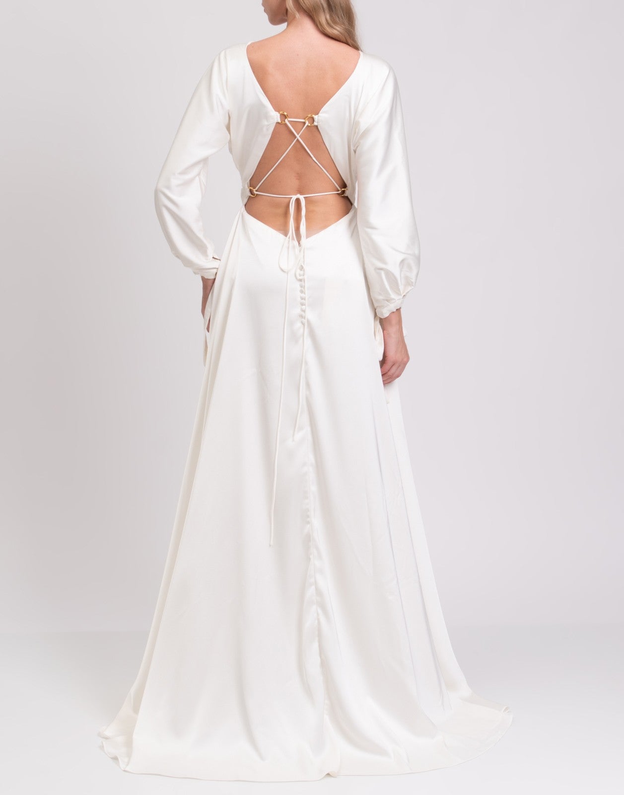 Rhea Costa Ivory Satin Evening Gown