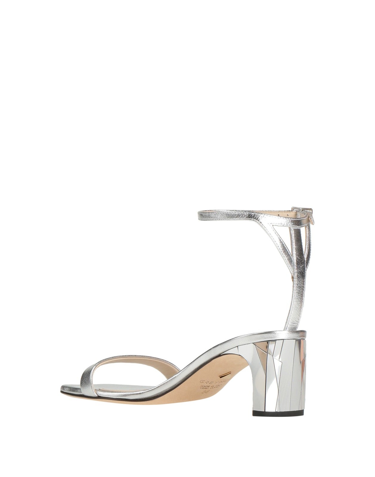 GREY MER Silver Leather Ankle-Strap Sandals
