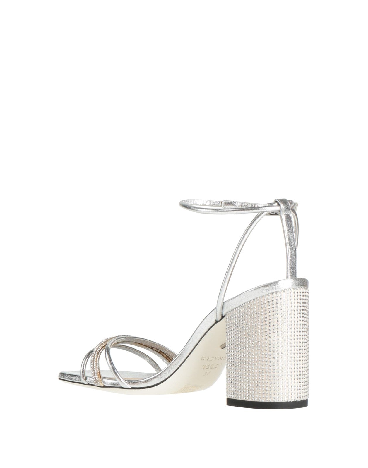 GREY MER Silver Leather Ankle-Strap Sandals