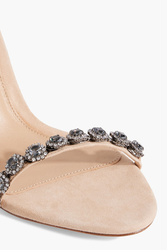 Alexandre Birman Beige Suede Mule Sandals with Rhinestones
