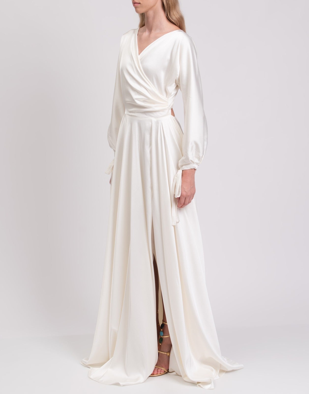 Rhea Costa Ivory Satin Evening Gown