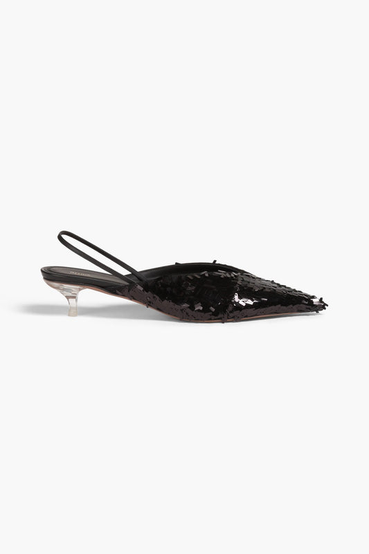 NEOUS Black Sequined Slingback Heels